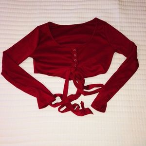 Burgundy long sleeve crop top